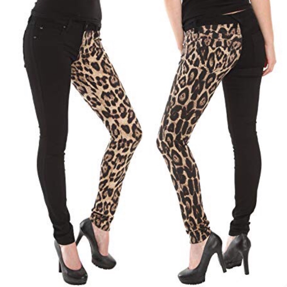 Half black half leopard skinny jeans